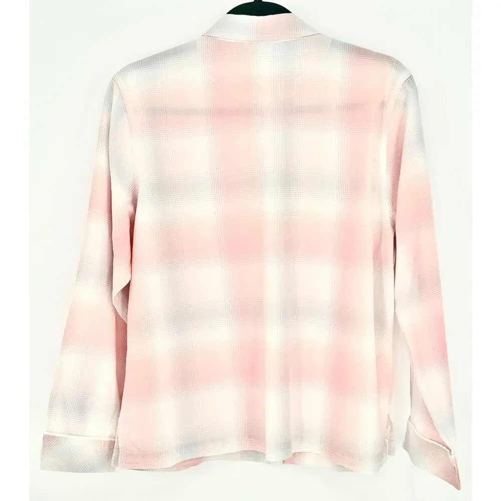 Victoria Secret Long Sleeve Pink Plaid Button Up 100% Cotton Shirt  Size M